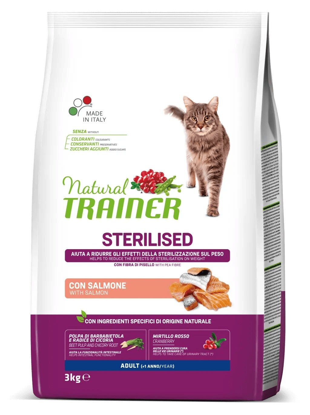 Natural Trainer Croquetas Esterilizadas con Salmón para Gatos Adultos Bolsa 3kg-1