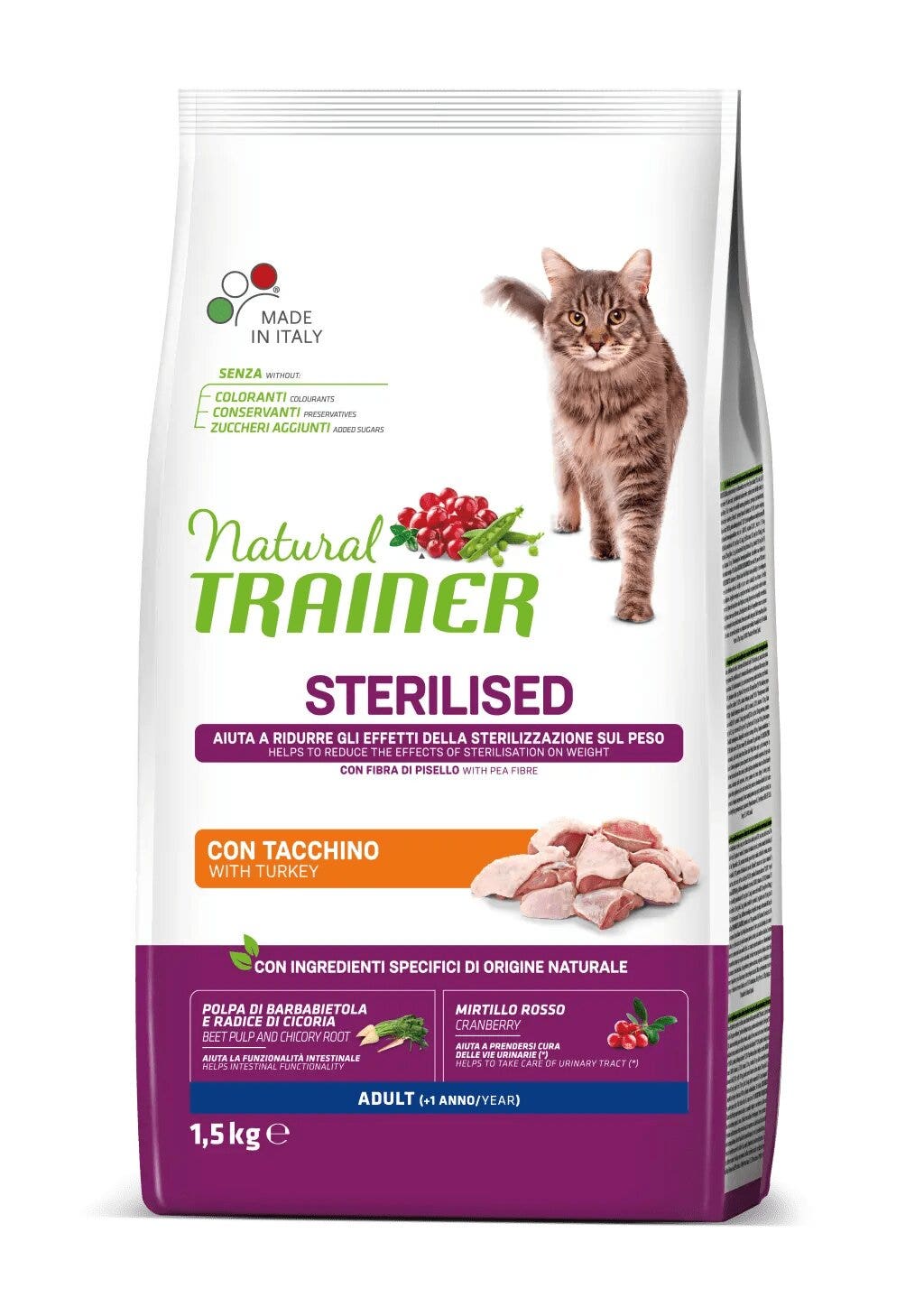 Natural Trainer Croquetas Esterilizadas con Pavo para Gatos Adultos Bolsa 1,5kg-1