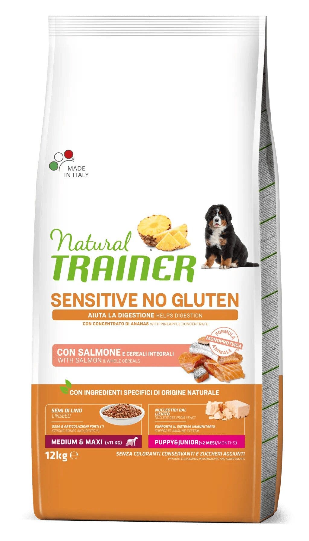 Natural Trainer Sensitive Croquetas Sin Gluten Con Salmón Para Perros Cachorros Mediano/Grande Bolsa 12kg-1