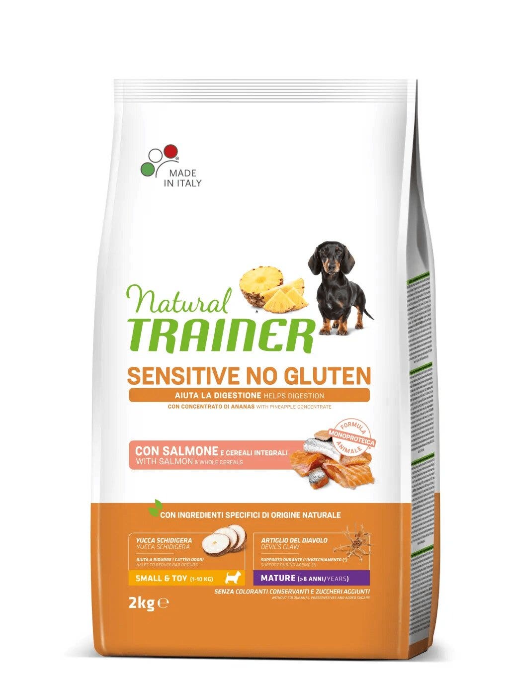 Natural Trainer Croquetas de Salmón para Perros Mayores Sensitive Maduro Sin Gluten Tamaño Mini Bolsa 2kg-1