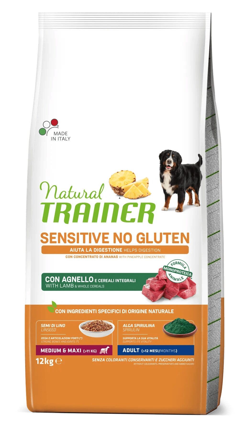 Natural Trainer Croquetas de Cordero Sensitive Sin Gluten para Perros Adultos Tamaño Mediano/Grande 12kg-1