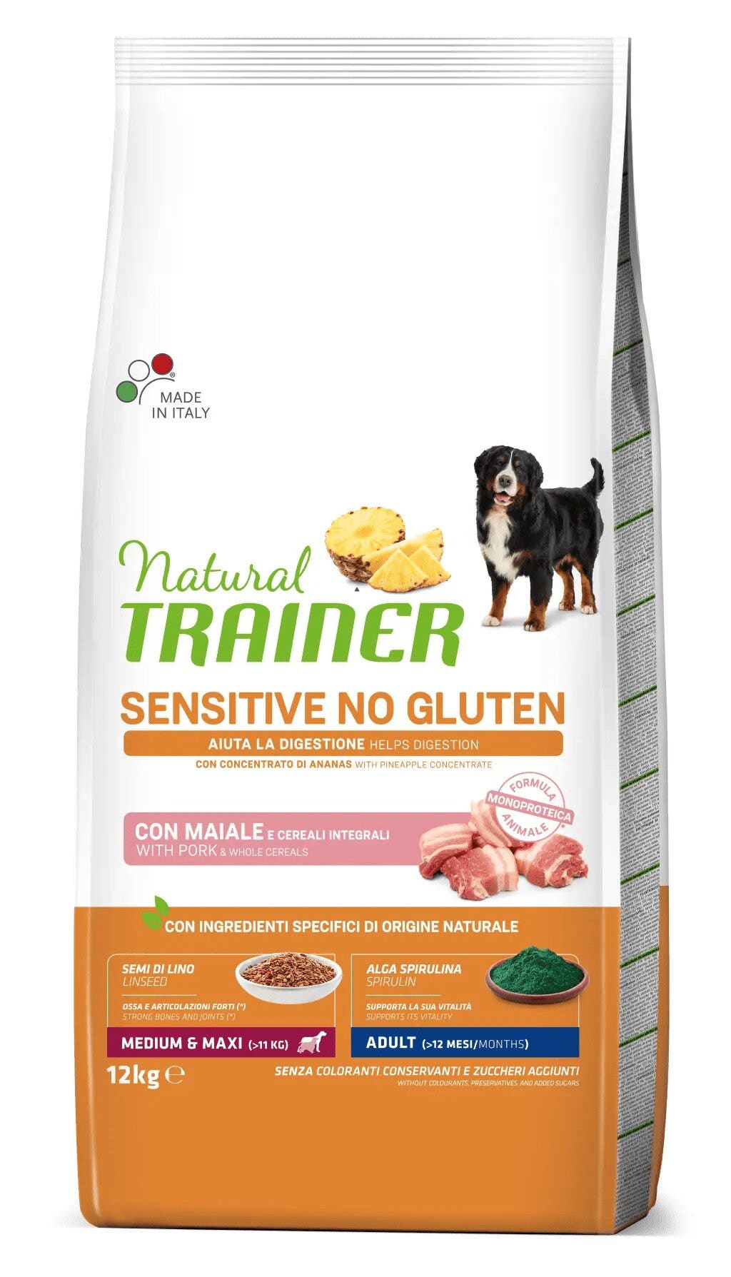 Natural Trainer Sensitive Croquetas de Cerdo Sin Gluten para Perros Adultos Tamaño Mediano/Grande Bolsa de 12kg-1