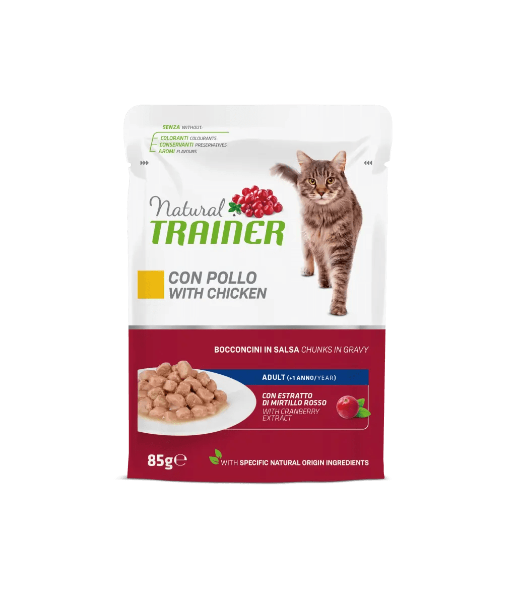 Natural Trainer Pollo Comida Húmeda para Gatos Adultos Bolsa 85g-1