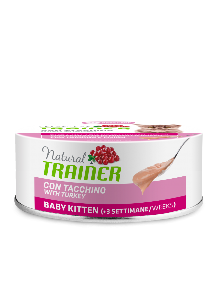 Natural Trainer Baby Kitten Pavo Alimento Para Gatos Cachorros Lata 80g-1
