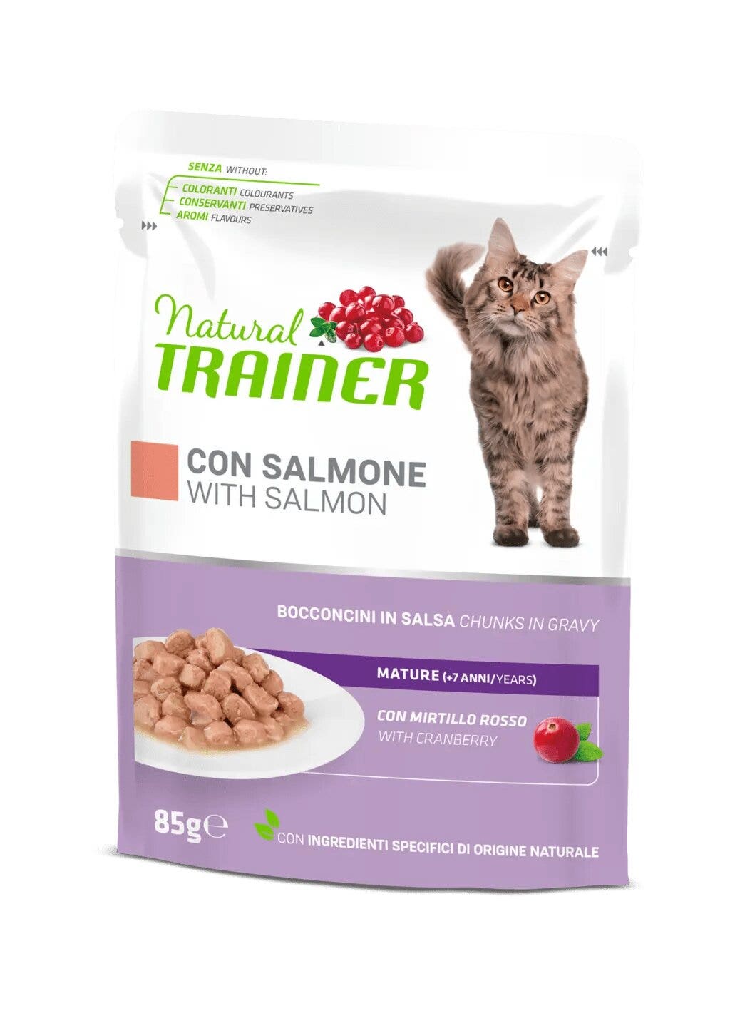 Natural Trainer Comida Húmeda Salmón para Gatos Senior Bolsa 85g-1