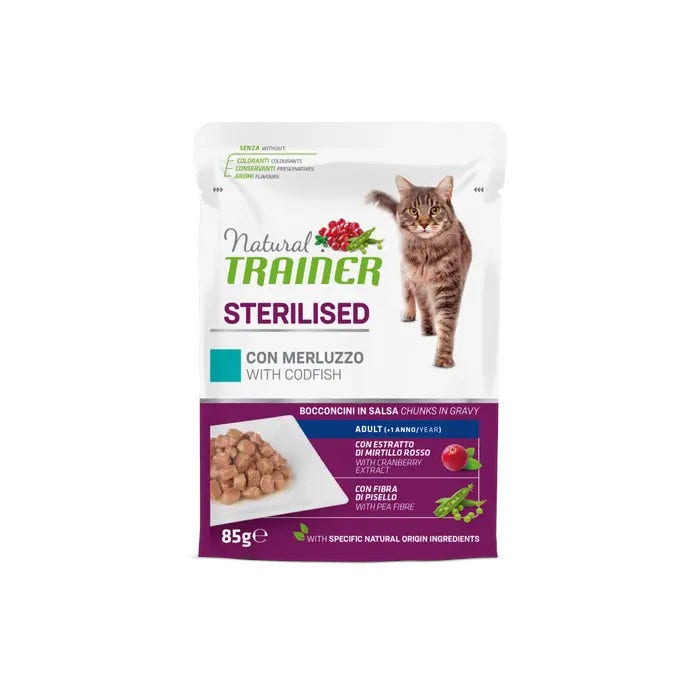 Natural Trainer Alimento Húmedo Con Bacalao Para Gatos Adultos Esterilizados Bolsa 85g-2