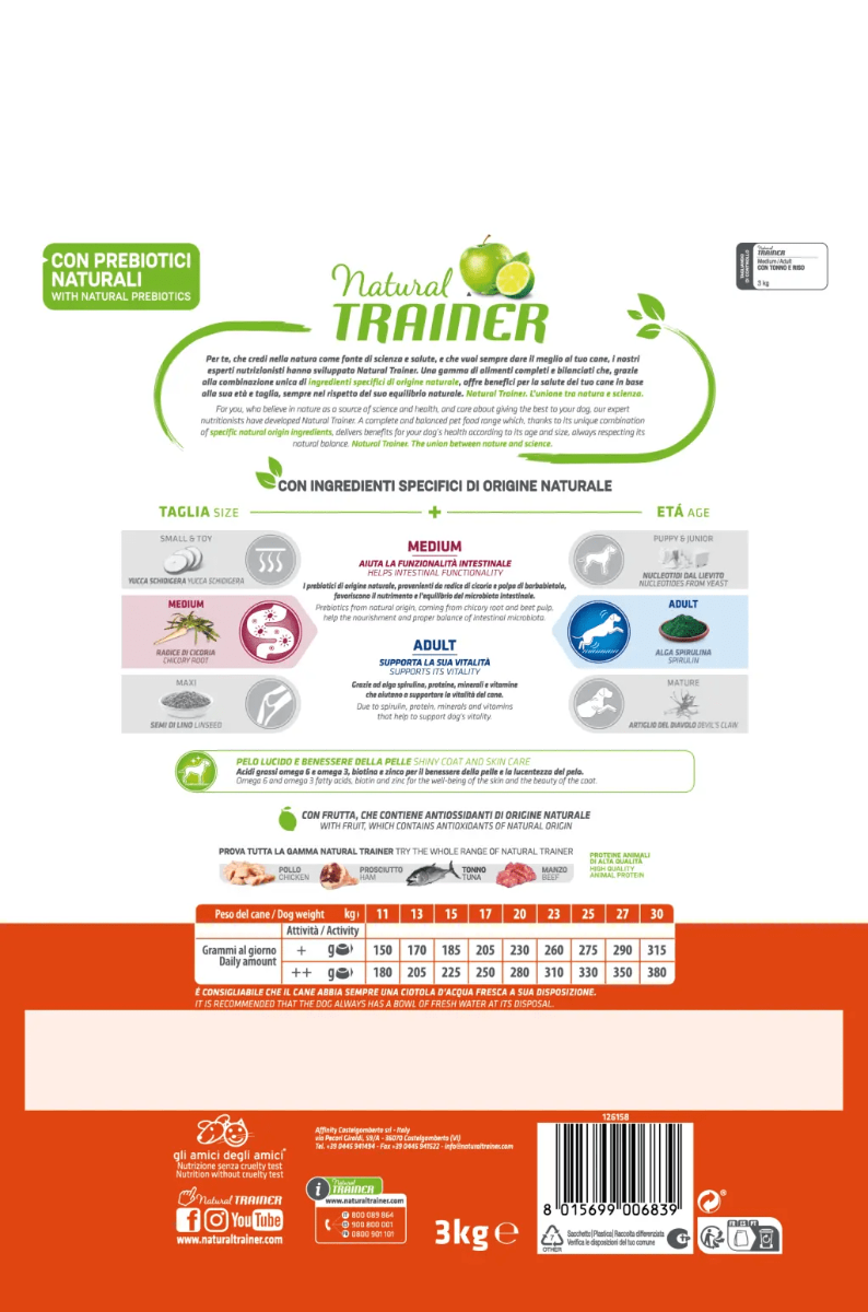 Natural Trainer Croquetas de Atún/Arroz para Perros Adultos Tamaño Mediano Bolsa de 12 Kg-1