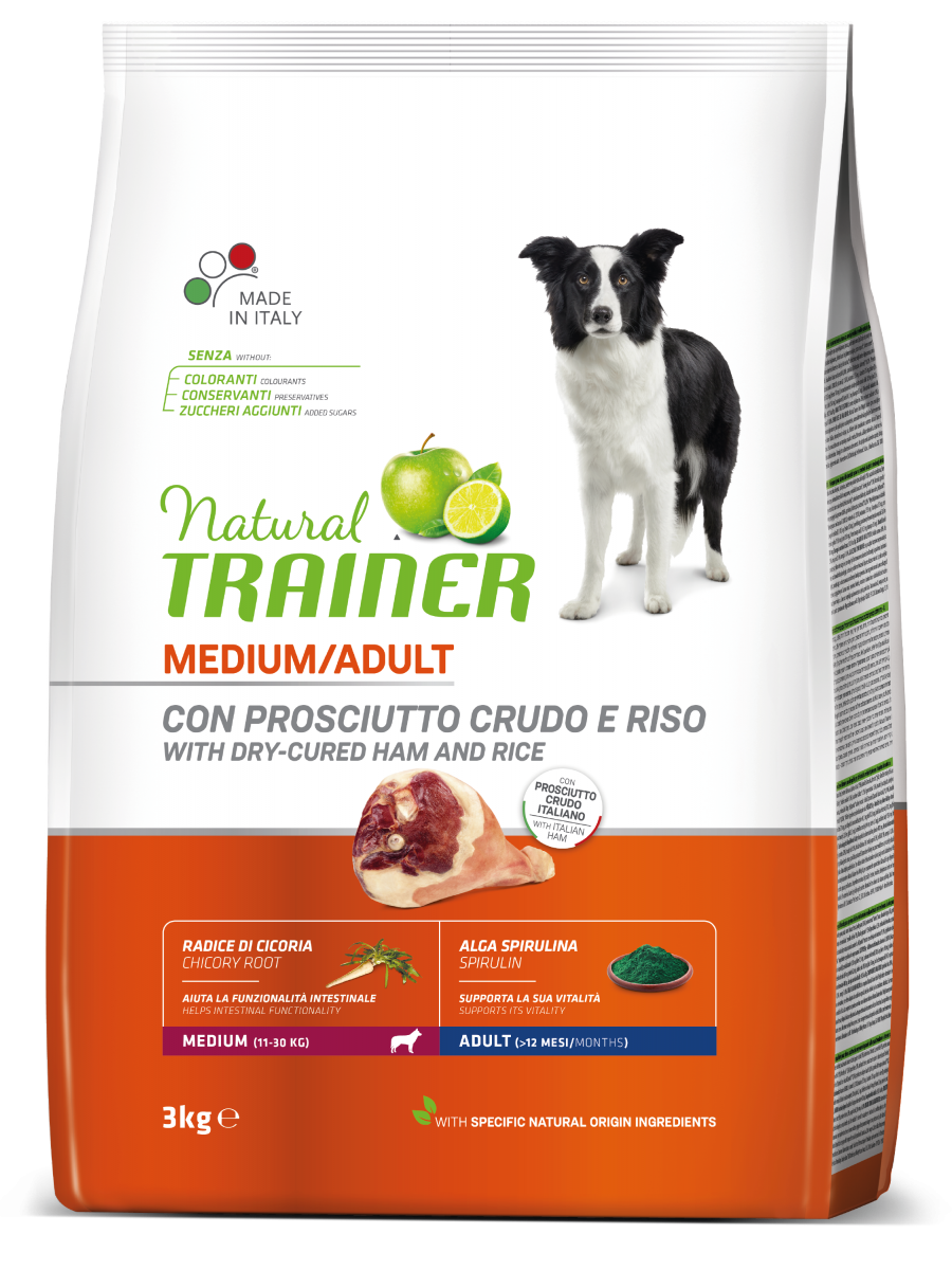 Entrenador Natural Croquetas De Jamón Crudo Y Arroz Para Perros Adultos Tamaño Mediano Bolsa 3kg-1