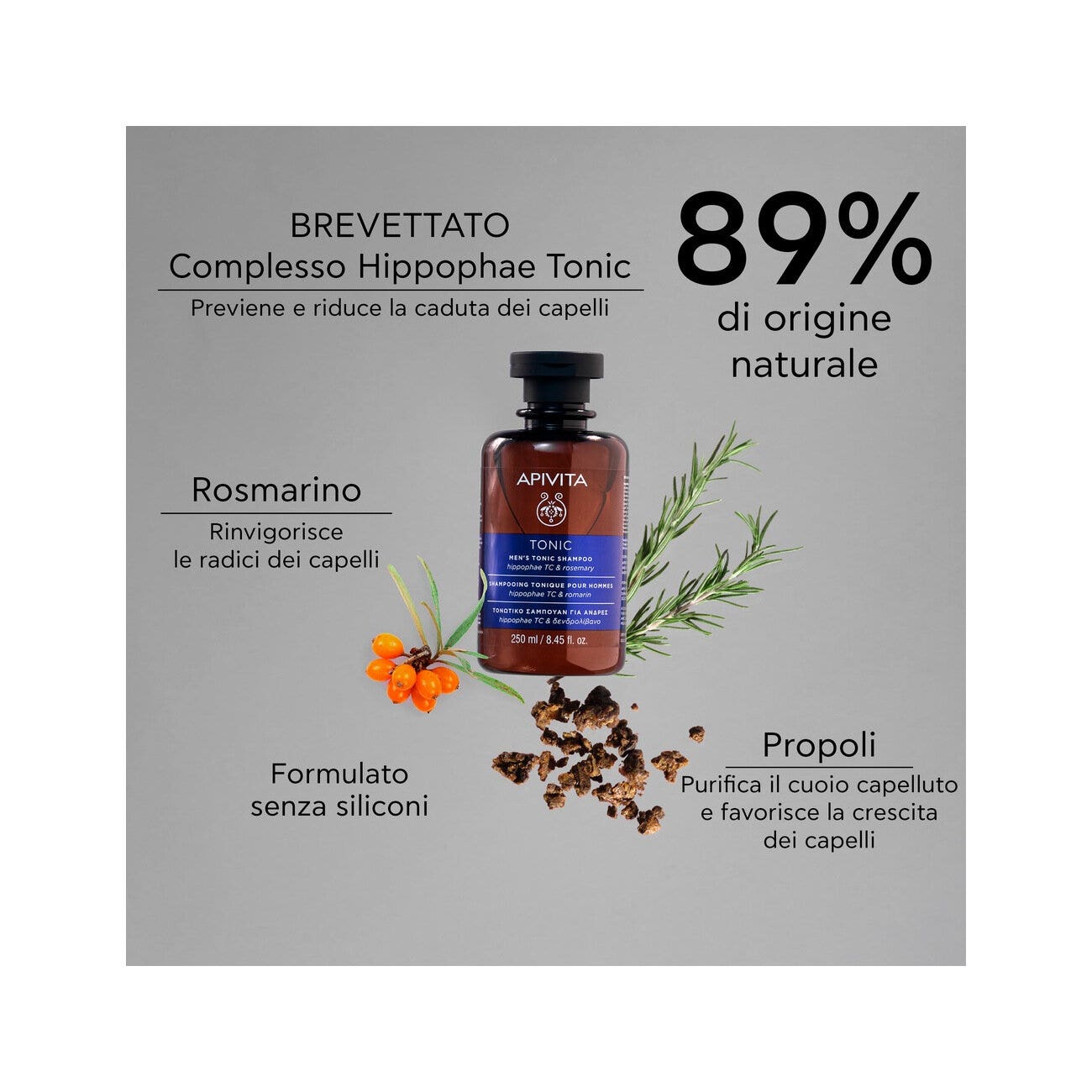 Apivita Shampoo Tonificante Uomo Hippophae TC/Rosemary 250ml