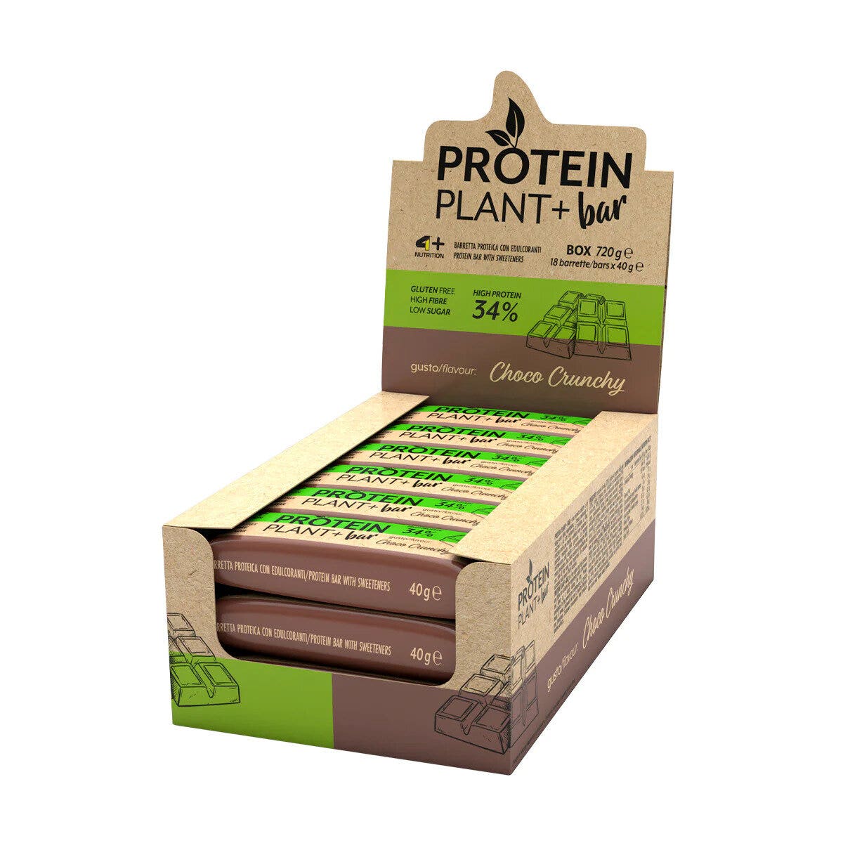4+ Nutrition Protein Plant+ Bar Barrita proteica sabor Choco Crunchy 18 x 40 g