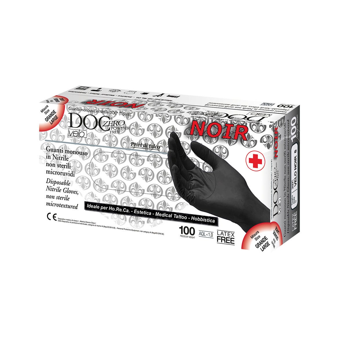 Guante de nitrilo no estéril, superficie microtexturizada, sin talco, color negro, talla mediana, 100 unidades