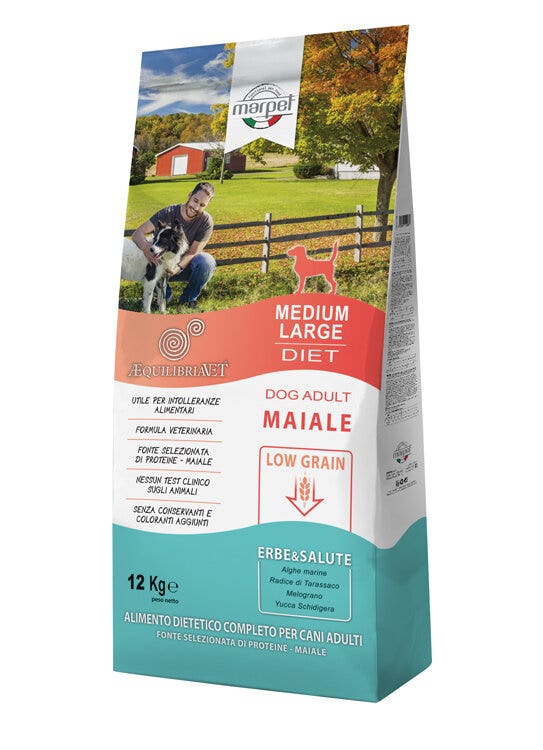Marpet Aequilibriavet Low Grain Cerdo Pienso seco para perros adultos de tamaño mediano-grande Saco de 12 kg
