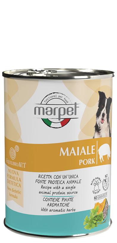 Marpet Aequilibriavet Dog Cerdo Comida húmeda para perros adultos Lata de 400 g