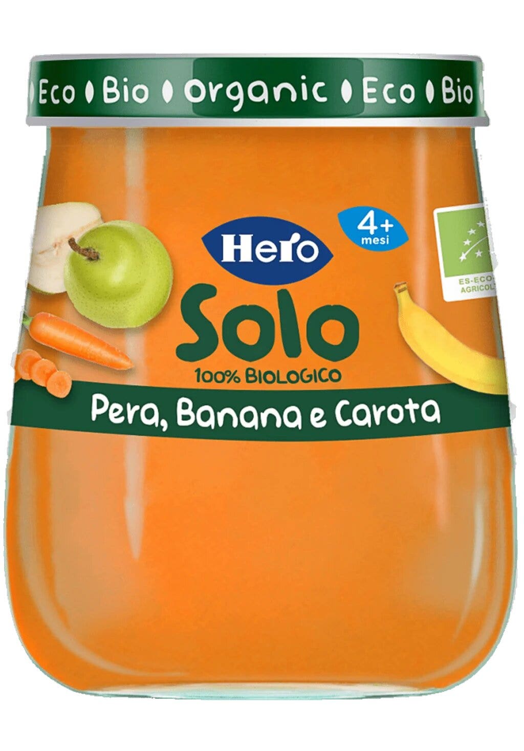 Hero Solo Puré de pera, plátano y zanahoria 100 % ecológico 120 g