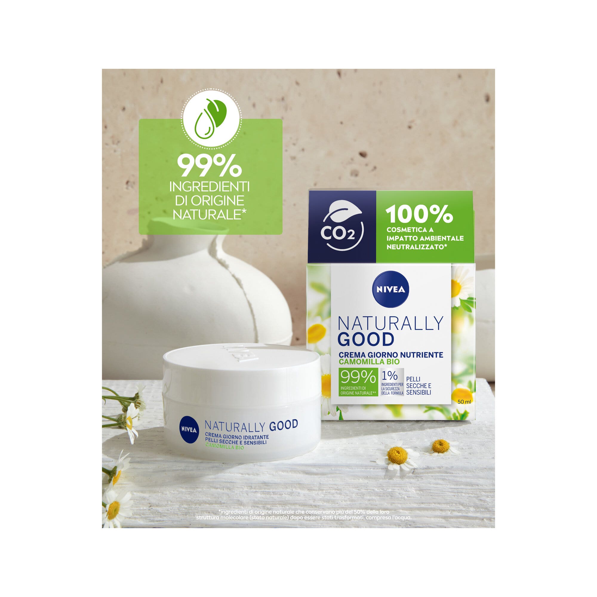 Nivea Naturally Good Crema de día nutritiva e hidratante para el rostro, para pieles secas y sensibles, 50 ml