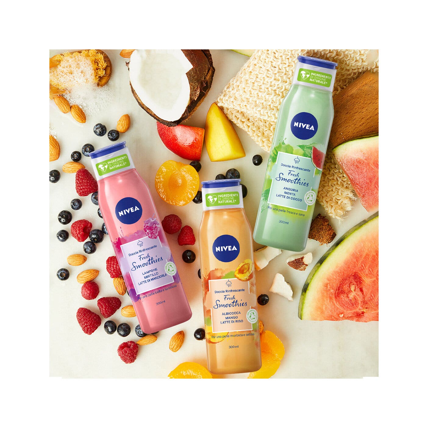 Nivea Gel Doccia Fresh Smoothies Lampone & Mirtillo Bagnoschiuma Con Ingredienti Naturali  300ml