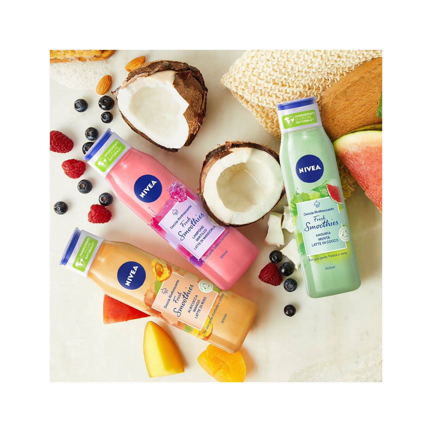 Nivea Gel Doccia Fresh Smoothies Lampone & Mirtillo Bagnoschiuma Con Ingredienti Naturali  300ml