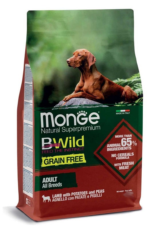 Monge Natural SuperPremium Grain Free Fórmula para todas las razas, sabor cordero, patatas y guisantes, pienso seco para perros adultos, saco de 12 kg