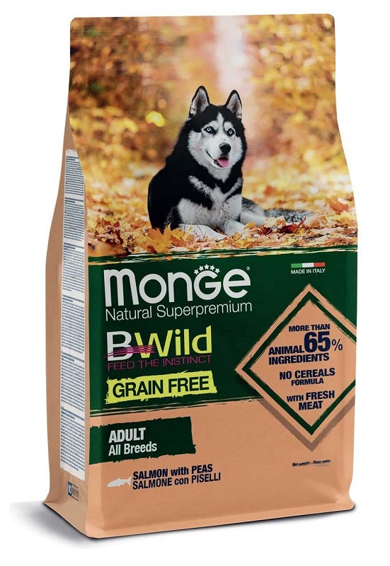 Monge Natural SuperPremium Grain Free Formula All Breeds Sabor a Salmón con Guisantes Pienso Seco para Perros Adultos Saco de 12 kg