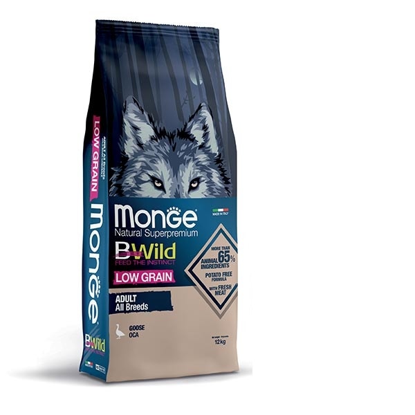 Monge B Wild Low Grain All Breeds con Oca Pienso seco para perros adultos Saco de 12 kg