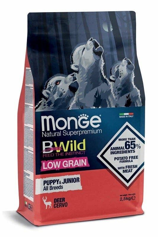 Monge B Wild Low Grain All Breeds con venado, pienso seco para cachorros, saco de 2,5 kg