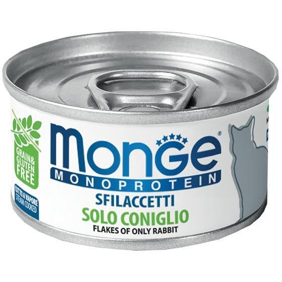 Monge Monoprotein Sfilaccetti Solo Coniglio Cibo Umido Per Gatti Adulti 80g