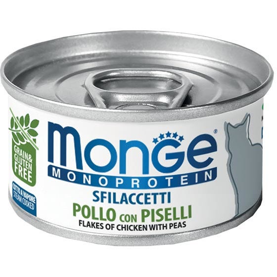 Monge Monoprotein Tiras de Pollo con Guisantes, Comida Húmeda para Gatos Adultos, 80 g