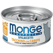 Monge Monoprotein Tiras de Pavo con Zanahorias, Comida Húmeda para Gatos Adultos, 80 g