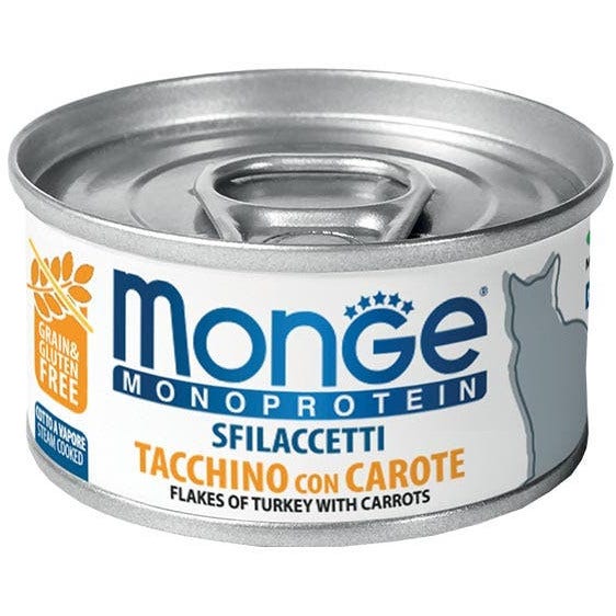 Monge Monoprotein Tiras de Pavo con Zanahorias, Comida Húmeda para Gatos Adultos, 80 g