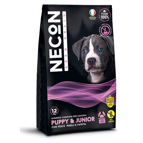 Necon Zero Grain Puppy E Junior Crocchette Pesce E Piselli Per Cani Cuccioli Sacco 12kg