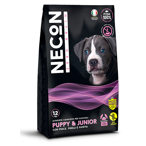 Necon Zero Grain Puppy E Junior Crocchette Pesce E Piselli Per Cani Cuccioli Sacco 12kg