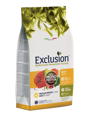 Exclusion Mediterraneo Monoprotein Formula Noble Grain Beef, pienso con ternera para perros adultos de tamaño mediano, saco de 3 kg