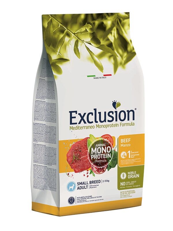 Exclusion Mediterraneo Monoprotein Formula Noble Grain Beef Croquetas con ternera para perros adultos de tamaño pequeño, saco de 2 kg