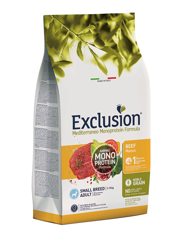 Exclusion Mediterraneo Monoprotein Formula Noble Grain Beef Croquetas con ternera para perros adultos de tamaño pequeño, saco de 2 kg