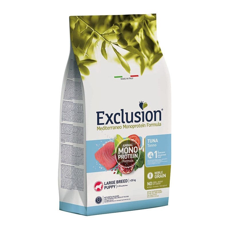 Exclusion Mediterraneo Noble Grain Puppy Tuna Large Breed Croquetas para cachorros de razas grandes, saco de 12 kg