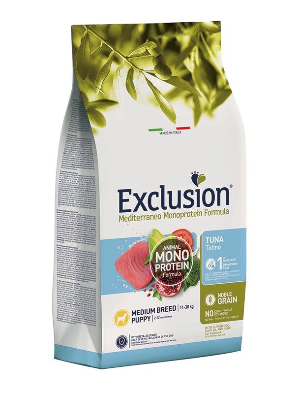 Exclusion Mediterraneo Monoprotein Formula Noble Grain Tuna Croquetas con atún para cachorros de tamaño mediano, saco de 3 kg