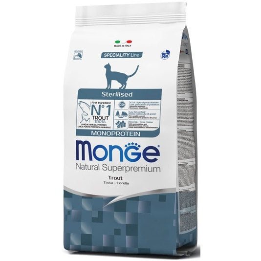 Monge Trota Monoprotein Pienso seco para gatos adultos esterilizados, bolsa de 400 g