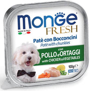 Monge Fresh Paté Bocaditos con pollo y verduras, comida húmeda para perros adultos, 100 g