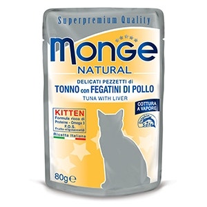 Monge Natural Superpremium Atún y Hígados de Pollo Comida Húmeda para Gatos Cachorros 80 g