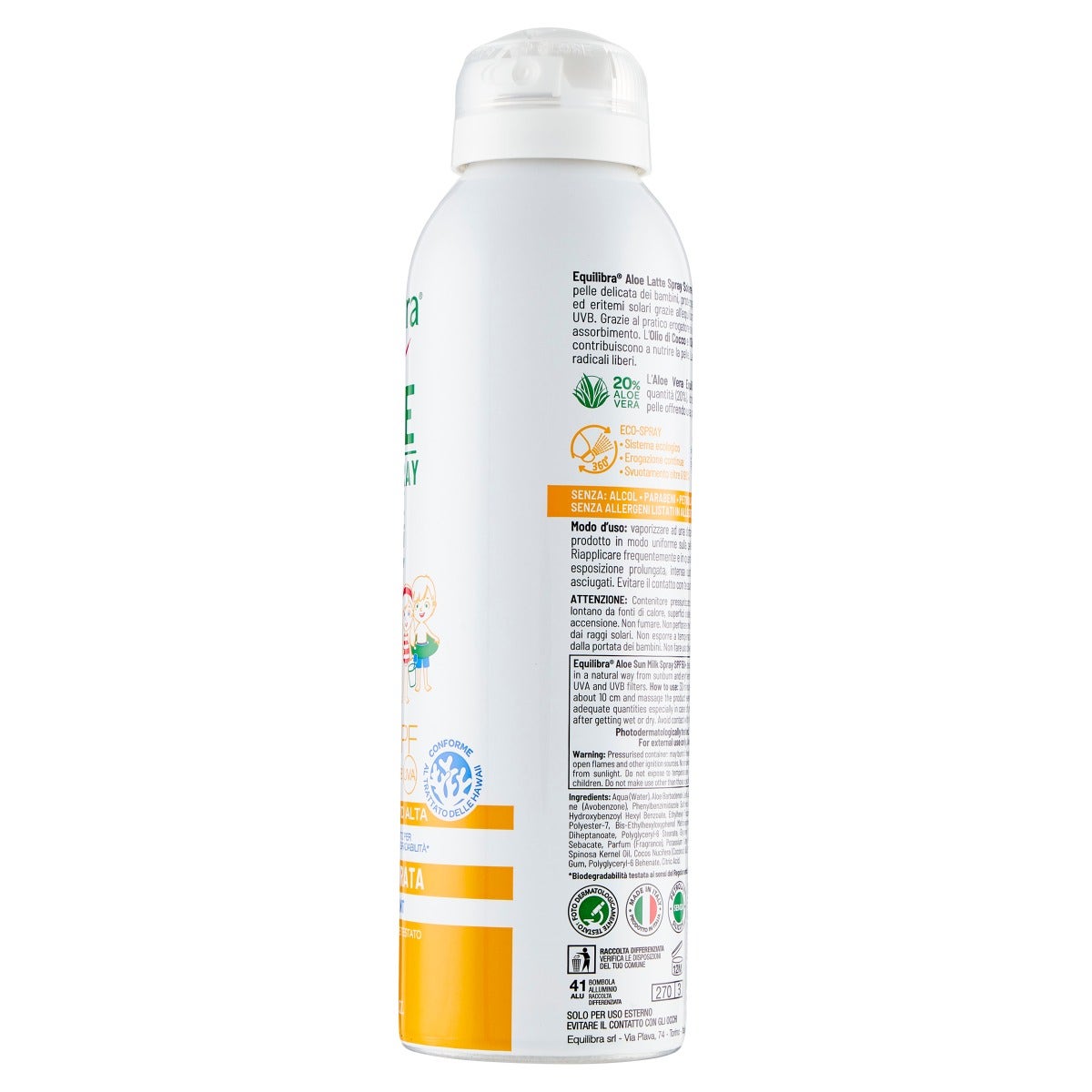 Equilibra Aloe Latte Spray Solare Corpo Bimbi Pelle Delicata SPF50+ 150ml