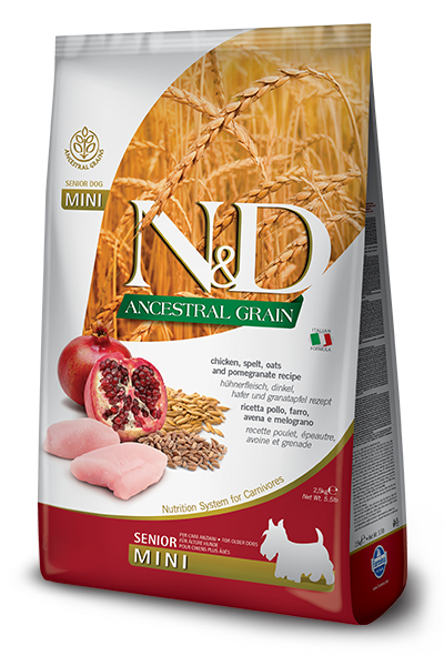 Farmina N&D Ancestral Grain Pollo y Granada Perros Senior Tamaño Mini Saco 2,5 kg