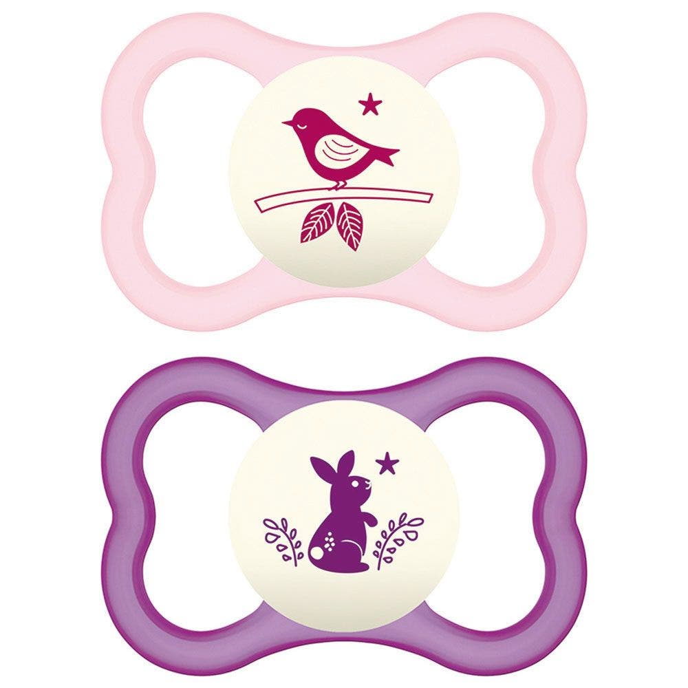 Mam Air Night Set Chupete de silicona para niñas de 6 meses en adelante, estampados variados