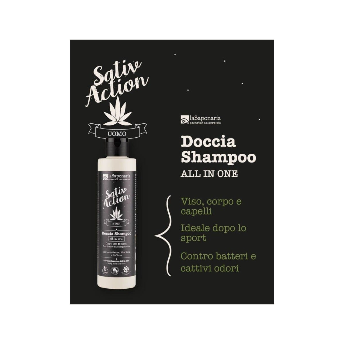 La Saponaria Sativaction Doccia Shampoo All In One Uomo 200ml