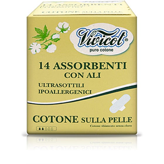 Vivicot Puro Cotone Assorbenti Ali Giorno 14 Pezzi