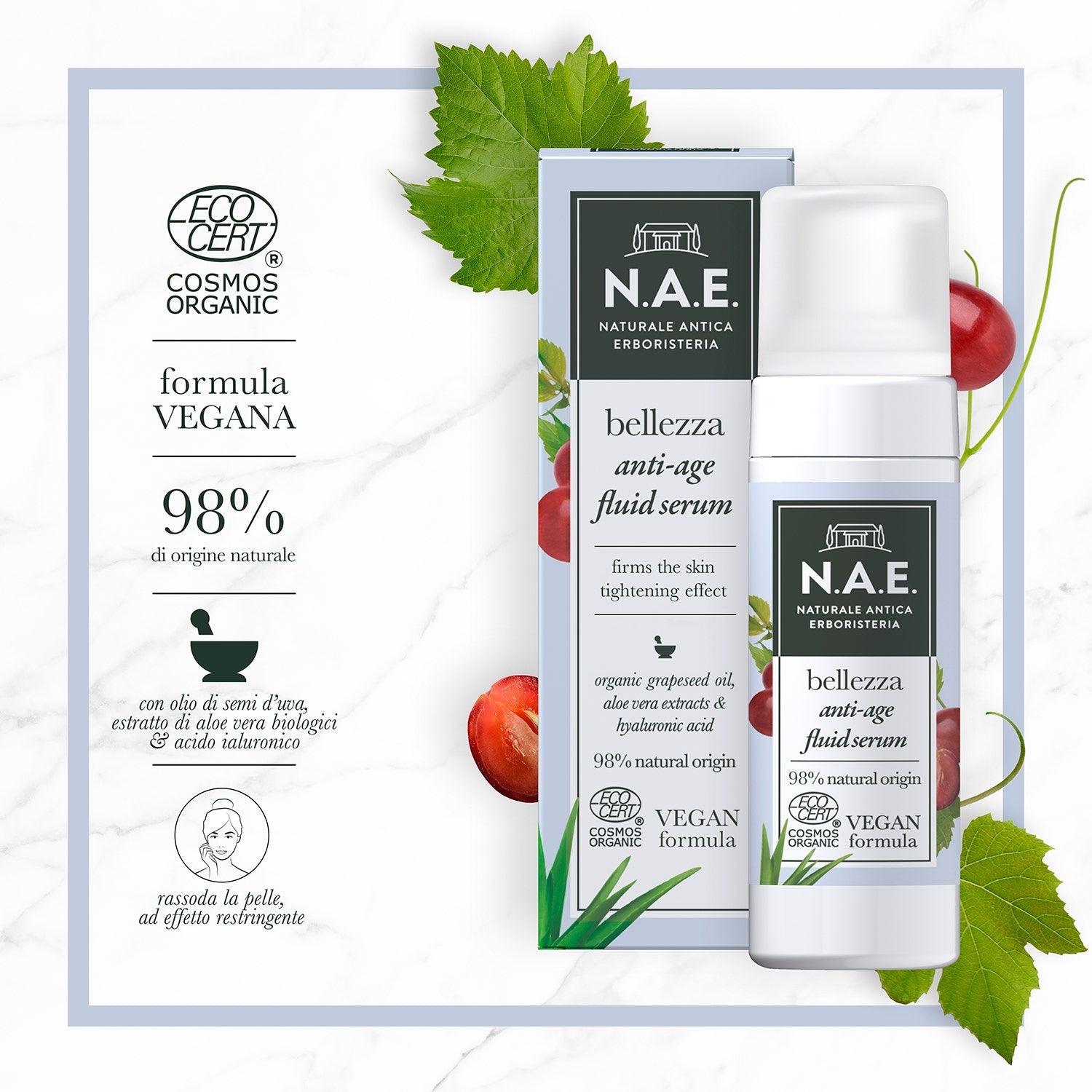 N.A.E. Siero Viso Anti-Età Bellezza Formula Vegana 30ml
