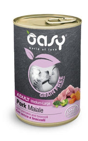Oasy Grain Free Formula Comida húmeda de cerdo para perros adultos de tamaño mediano/grande 400 g