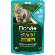 Monge B Wild Grain Free Bacalao, gambas y verduras. Comida húmeda para gatos adultos. 85 g
