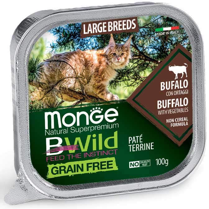 Monge B Wild Grain Free Búfalo con Verduras Comida húmeda para gatos adultos y cachorros de raza grande 100 g