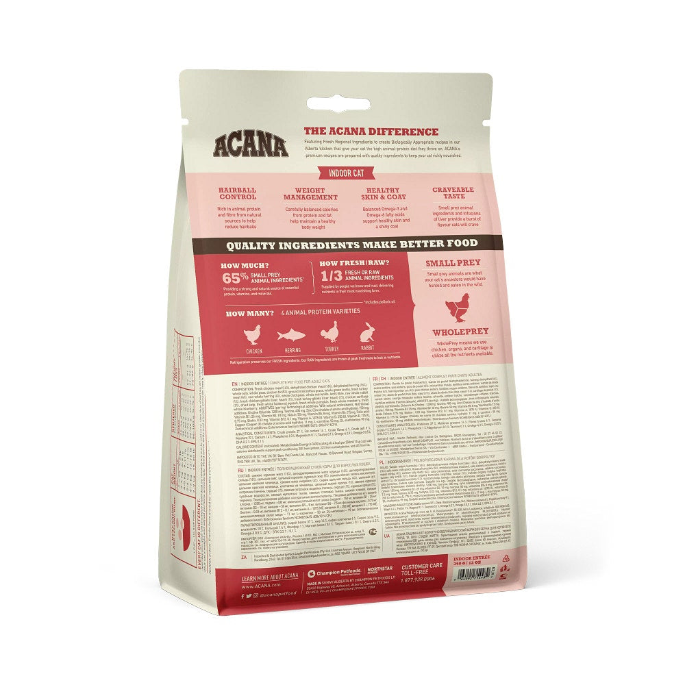 Acana Gatto Indoor Entrée Crocchette al Pollo e Tacchino Sacco 340g