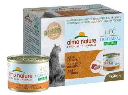 Almo Nature Natural Light Meal Comida húmeda de pollo y atún para gatos adultos 4x50 g